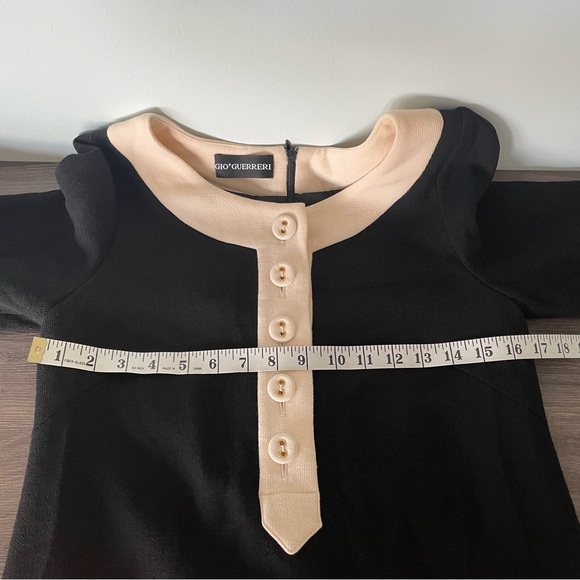 Vintage Gio Guerreri Wool Black and Beige Buttoned A-line ¾ Sleeves Dress - Picture 12 of 15